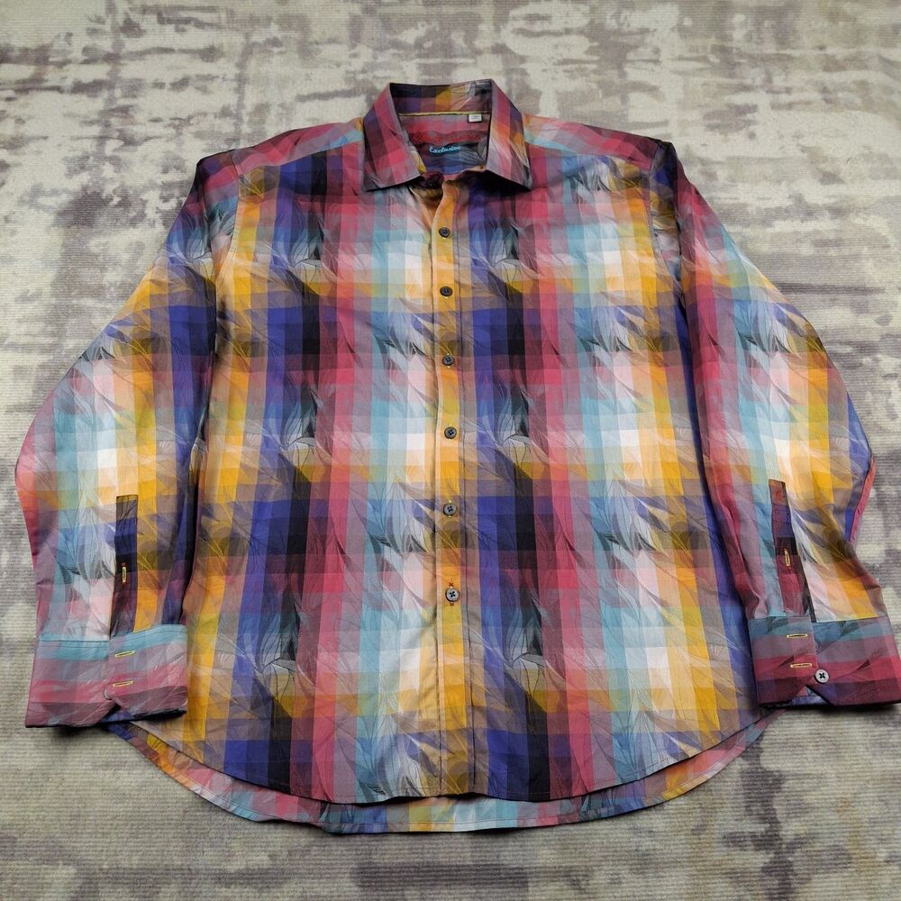 Robert Graham Exclusive Shirt 3XL Classic Fit Mens Multicolor Plaid Leaf Floral